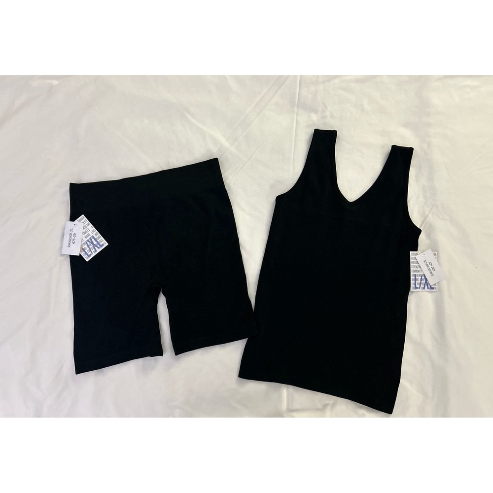 NWT LuLaRoe Seamless Tank Top and Shorts Set Ribbed Black - size Lg/XL